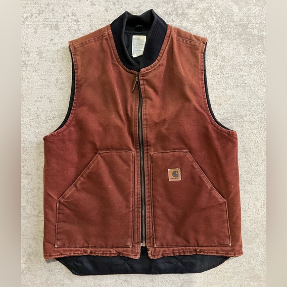 Vintage 90s Carhartt rust red workwear quilted vest rare outerwear top unisex - Picture 3 of 4